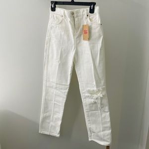 White, straight leg ripped jeans from Reformation.